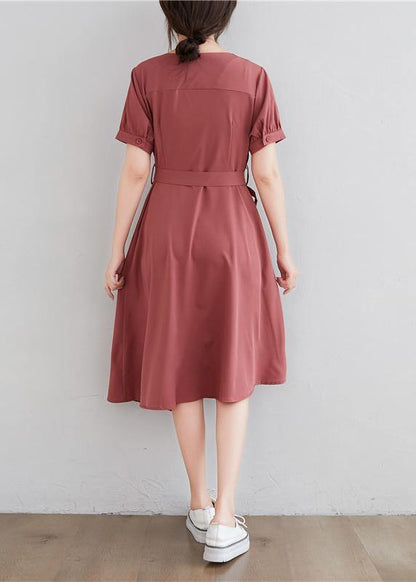 Diy Red Clothes for Asymmetric Pockets Daily Dress