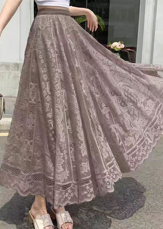 Grey Wear on Both Sides Lace Pleated Skirts Exra Large Hem Spring