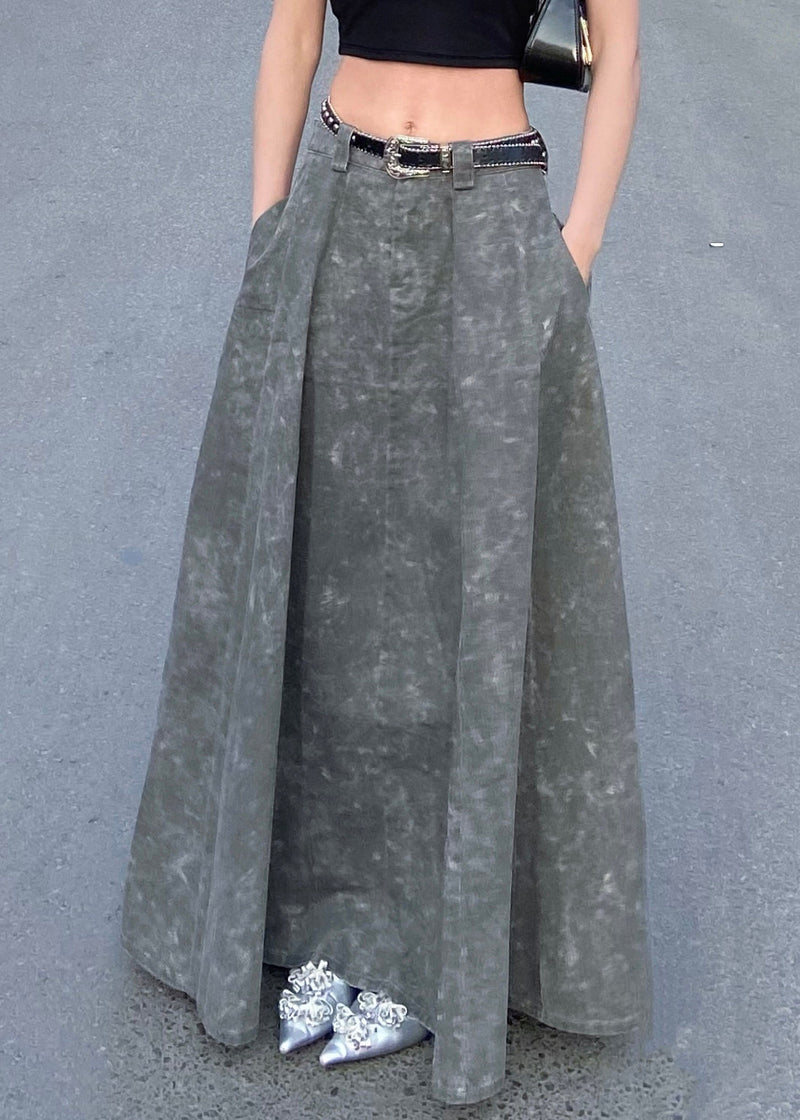 Grey Pockets High Waist Patchwork Denim Maxi Skirts Summer