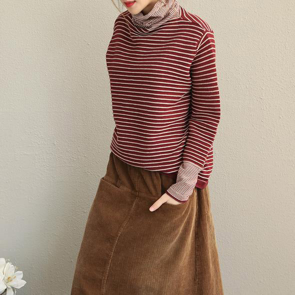 High Neck Striped Sweater Loose Tops