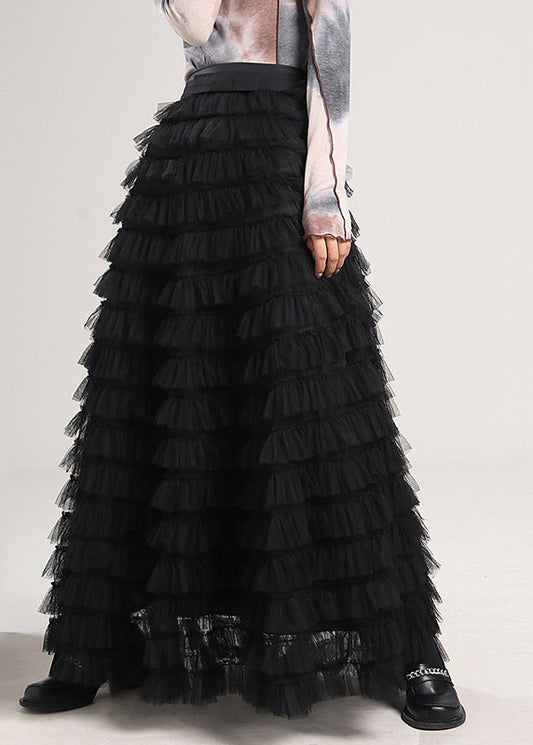 Black Patchwork Tulle Skirt Spring