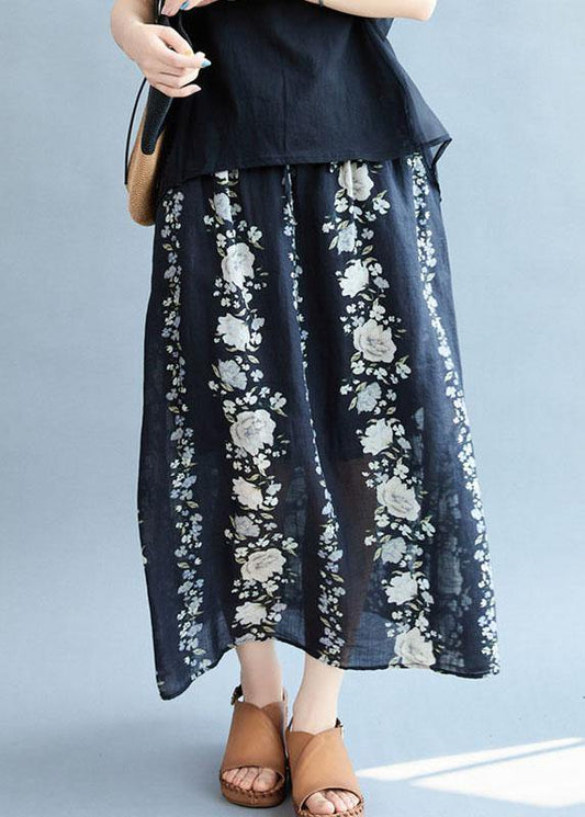 Comfy Navy Pockets Tie Waist Print Fall Skirts