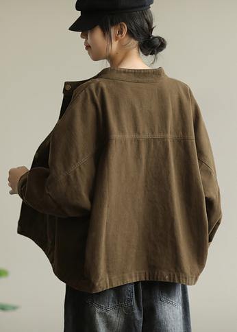 Chocolate Fine Coat for Woman Stand Collar Button Down Coat