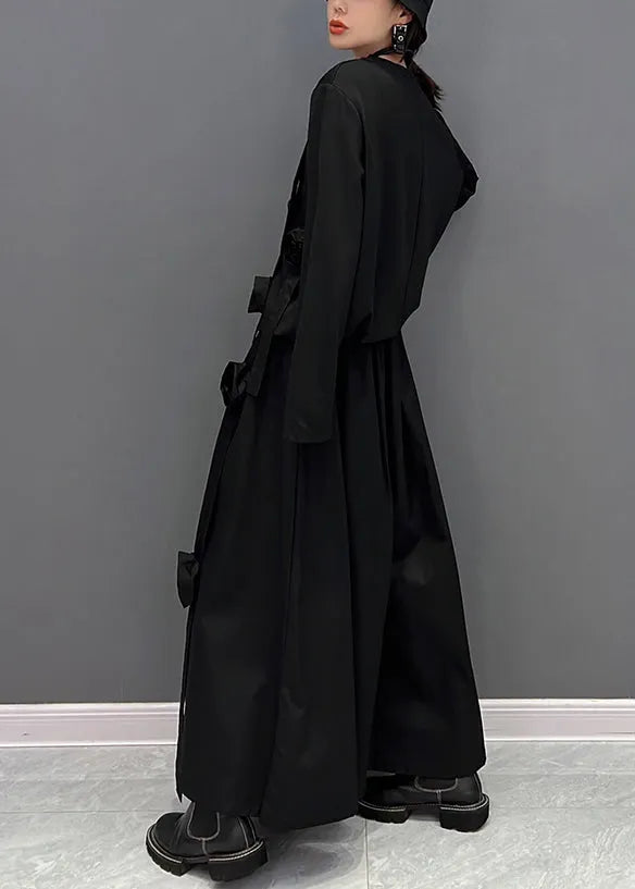 Loose Black O-neck Top and Maxi Skirts Two Pieces Set Fall