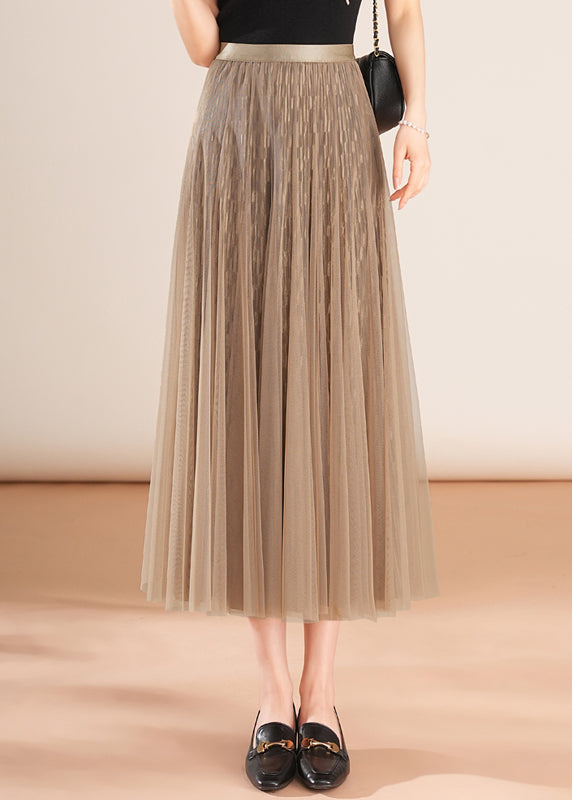 Simple Coffee Wrinkled Wear on Both Sides Tulle Skirt Spring