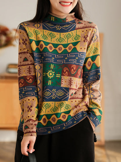 Half-high Collar Cotton Colorblock Autumn Sweater