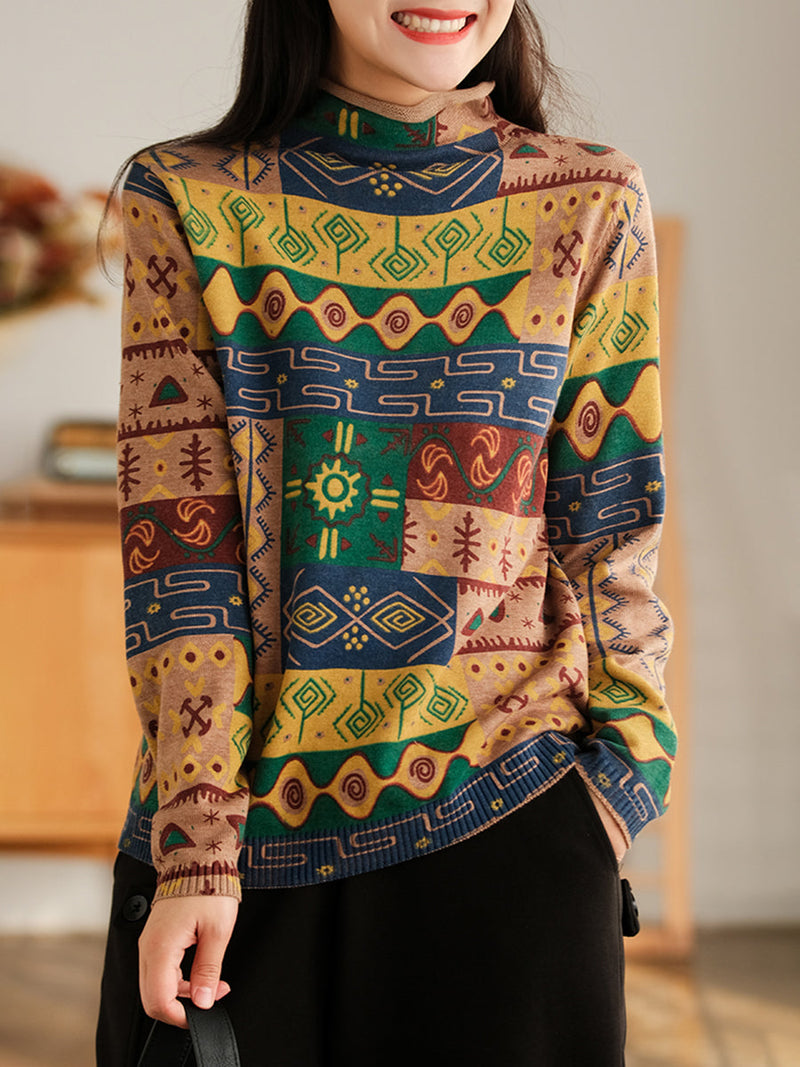 Half-high Collar Cotton Colorblock Autumn Sweater