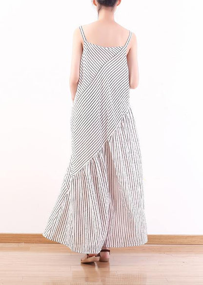 Italian Spaghetti Strap Asymmetric Chiffon Clothes for White Striped Dress Summer