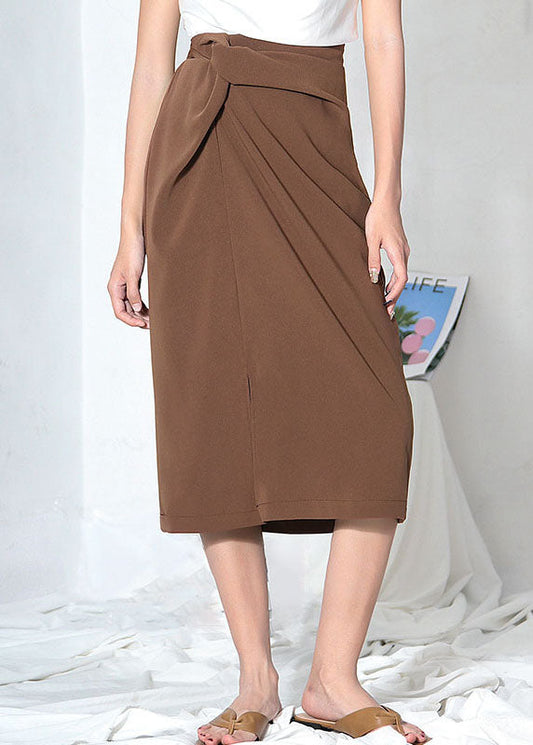 Brown High Waist Side Open Asymmetrical Design Skirts