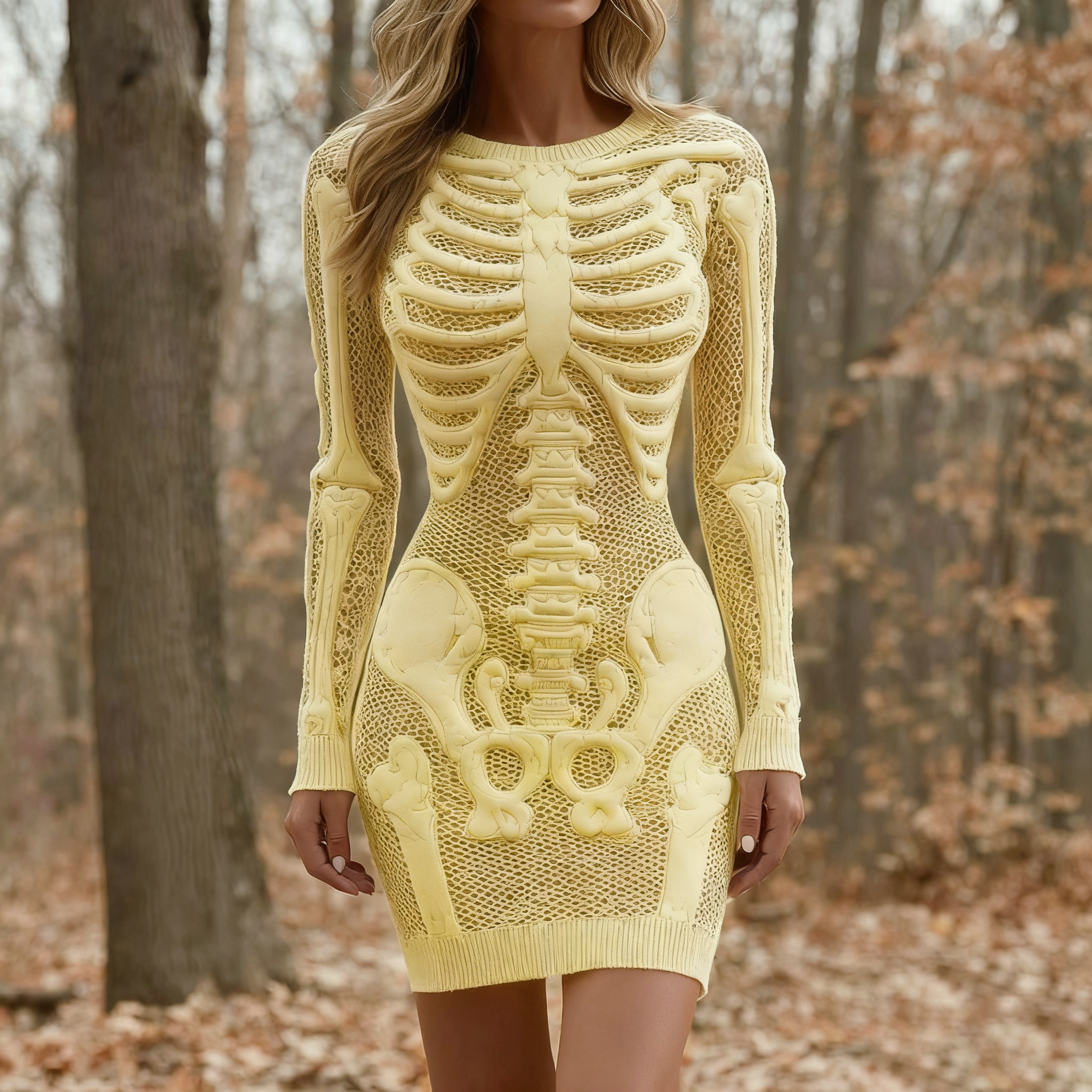Women's Vintage Halloween Skeleton Bones Comfortable Elegant Sweater Dress artswardrobe