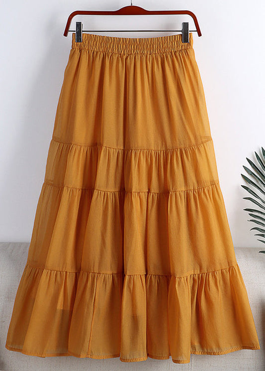 Orange Elastic Waist Tulle a Line Skirts Summer