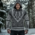 Men's Viking Jacquard Celtic Style Cozy Knit Hooded Sweater artswardrobe