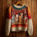 Comstylish Cat Cat Band Flannel Crew Neck Sweater