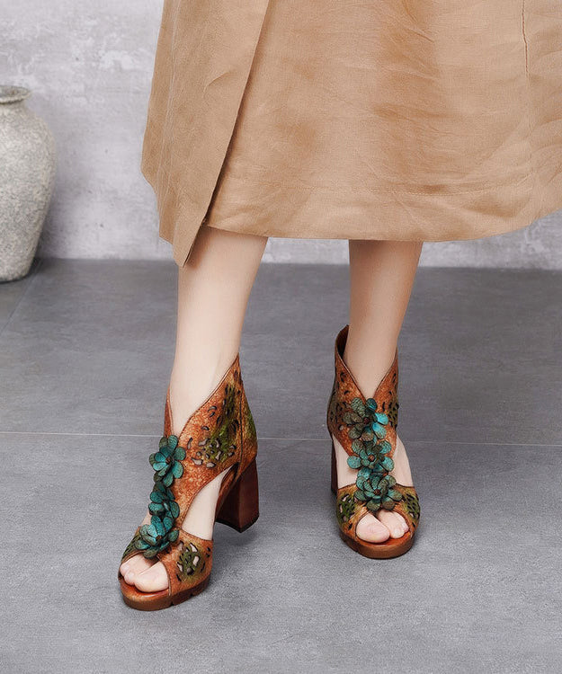 Style Hollow Out Chunky Heel Fish Mouth Sandals