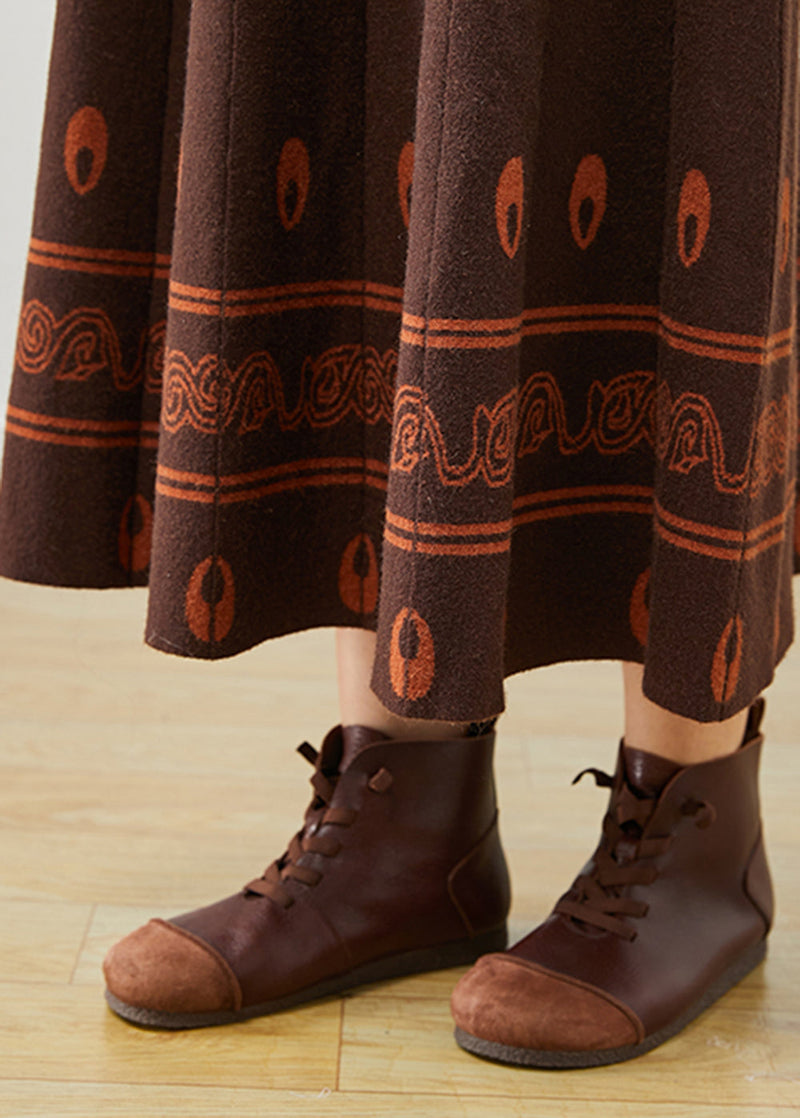 Modern Chocolate Exra Large Hem Print Wool Skirts Fall