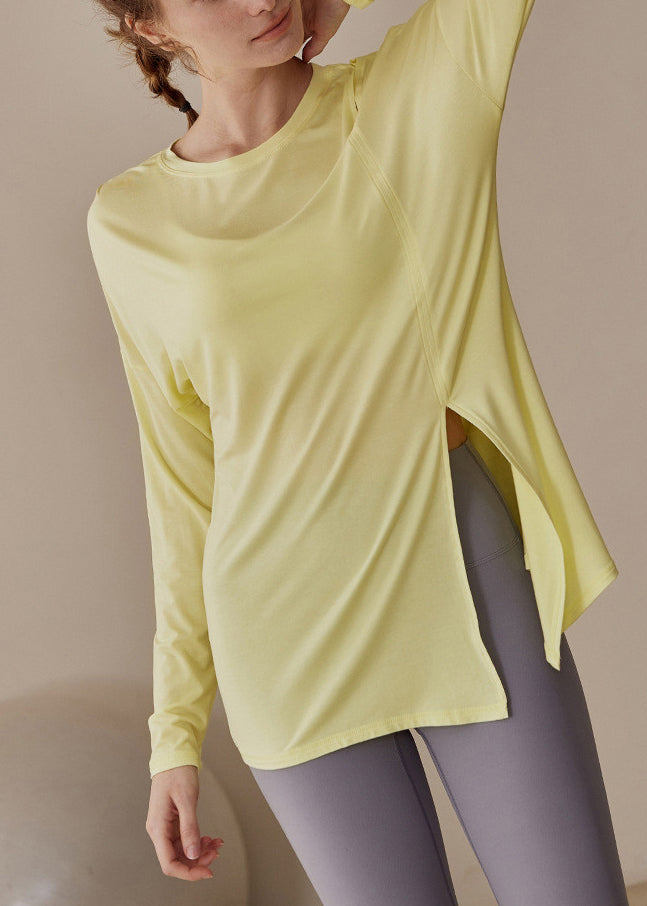 New Yellow Asymmetrical Side Open Yoga Tank Tops