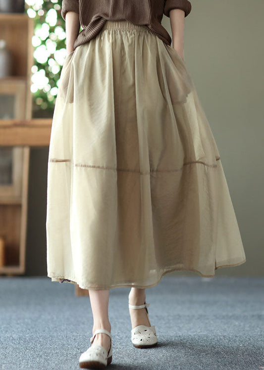 Milk Tea Color Pockets Tulle a Line Skirt Summer