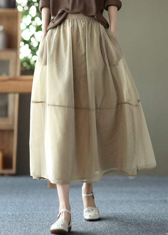 Milk Tea Color Pockets Tulle a Line Skirt Summer