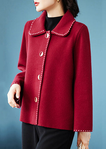 Classy Rose Peter Pan Collar Pockets Woolen Coat Fall