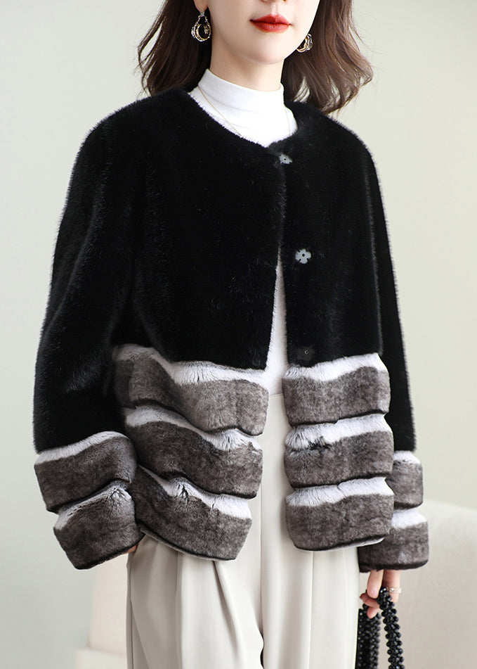 Black Patchwork Mink Velvet Coats Winter