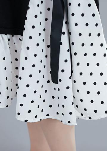 Diy O Neck Quilting Dresses Sewing Black Patchwork Dotted Dress
