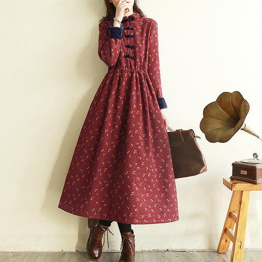 Autumn Winter Retro Plush Thicken Dress