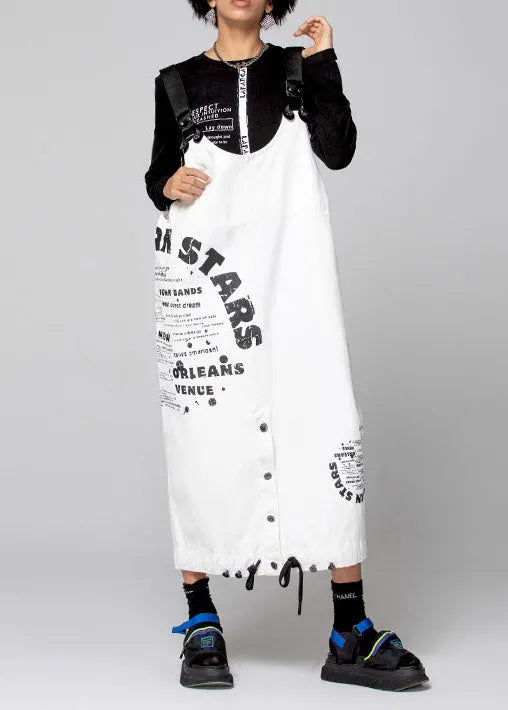 White Graphic Denim Drawstring Dresses