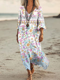 Women's Floral Art Print Pocket Cotton Dresses
