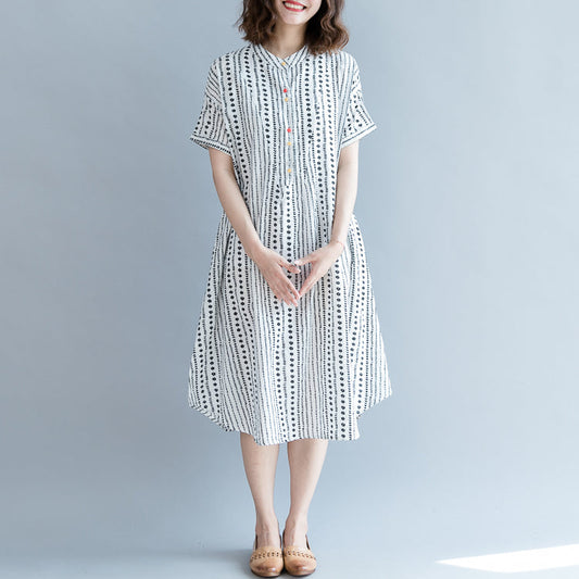 Baggy White Chiffon Shift Dress Oversized Dress New Short Sleeve Pockets Stand Baggy Dresses