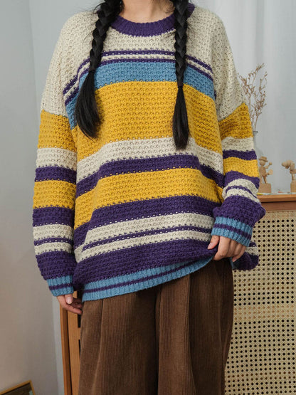 Japan Style Stripe Knitted Loose Sweater