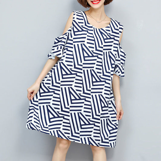 Baggy Striped Dress Traveling Clothing O Neck Patchwork Dress