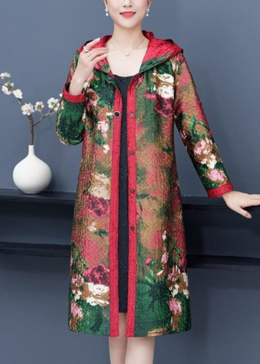 Loose Red Hooded Wrinkled Pockets Wear on Both Sides Cotton Coat Fall