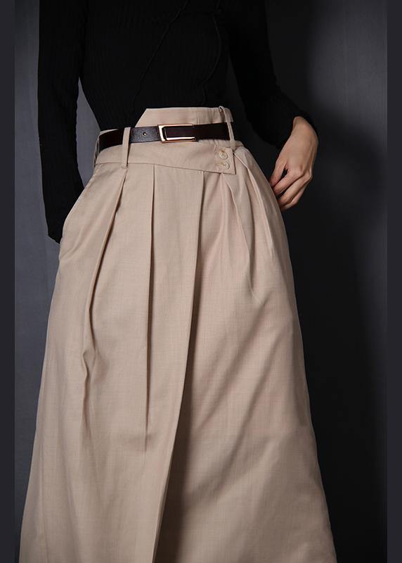 French Beige Asymmetrical Design Patchwork Skirt Summer