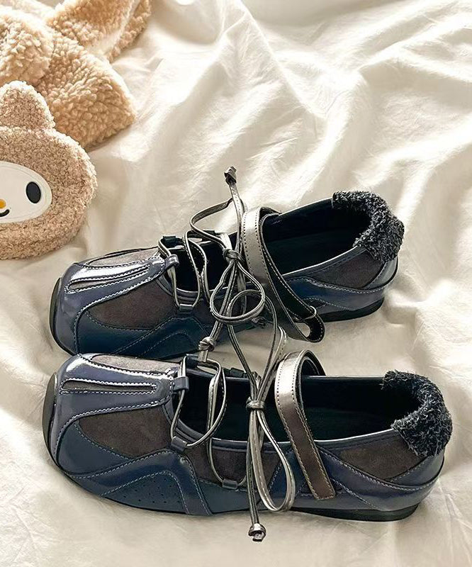 Comfy Beige Lace Up Splicing Flat Feet Shoes