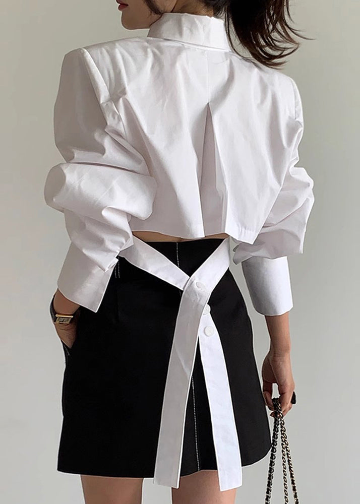 White Back Lace Up Cotton Shorts Blouses Spring