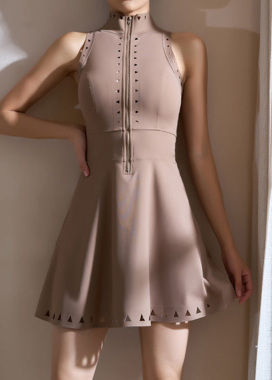 Brown Zip Up Yoga Tennis Dress