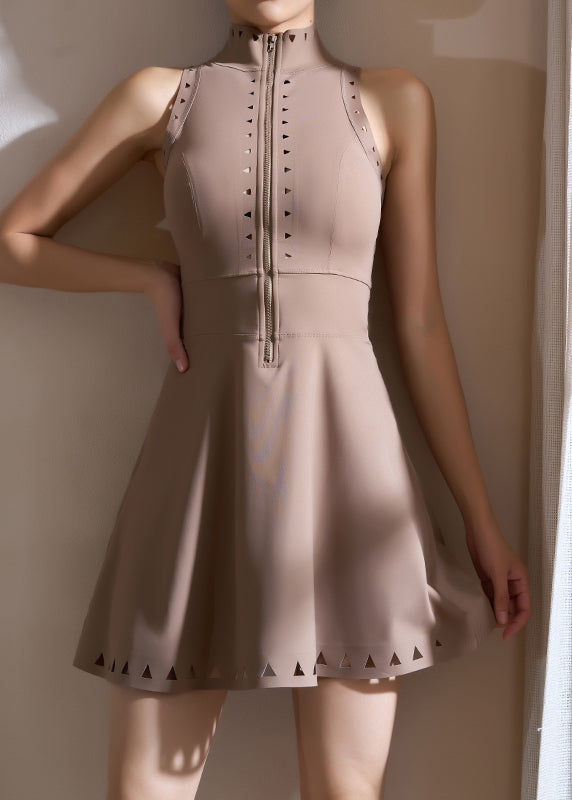 Brown Zip Up Yoga Tennis Dress