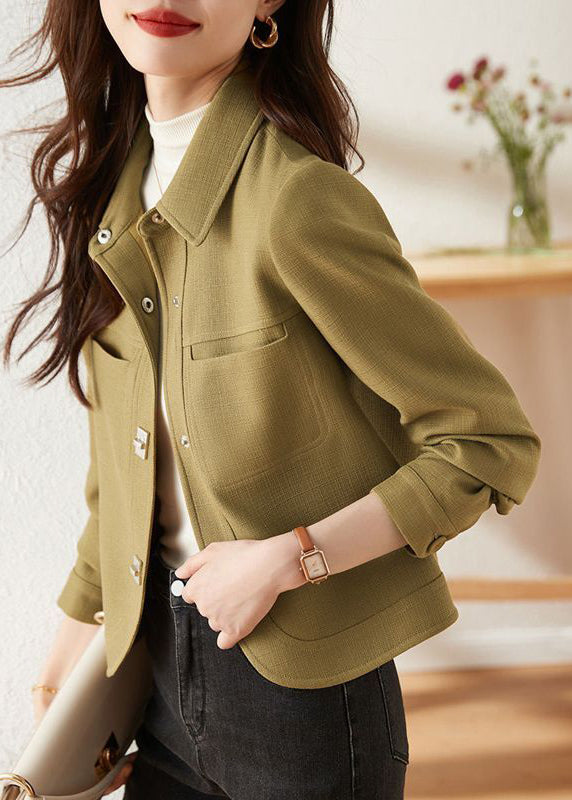 Green Peter Pan Collar Slim Fit Cotton Coats Fall