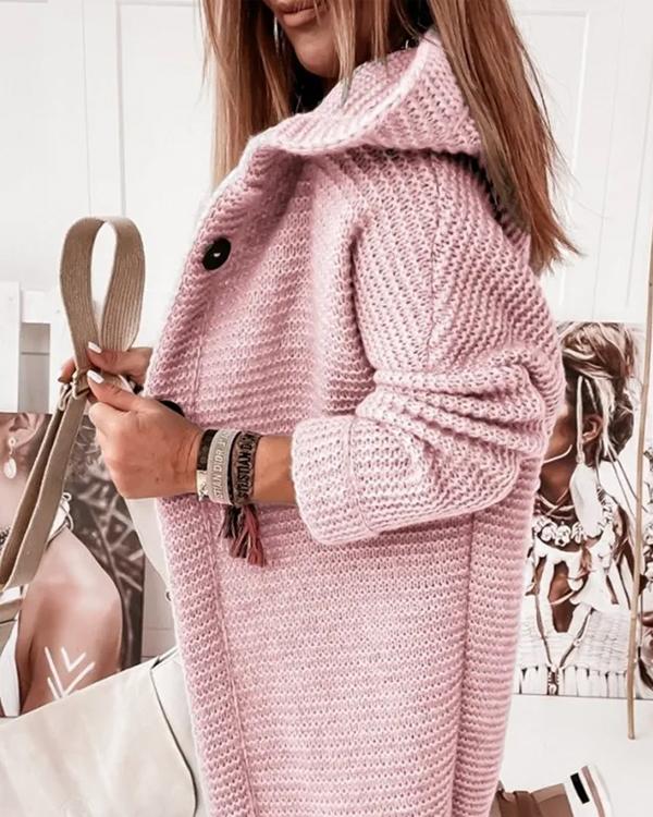 Hooded Buttons Sweater Coat