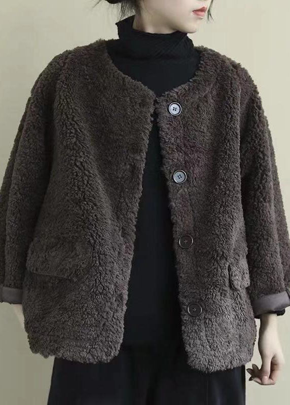 Coffee Loose Pockets Button Fall Long Sleeve Coat