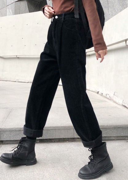Khaki Pockets High Waist Warm Fleece Pants Fall