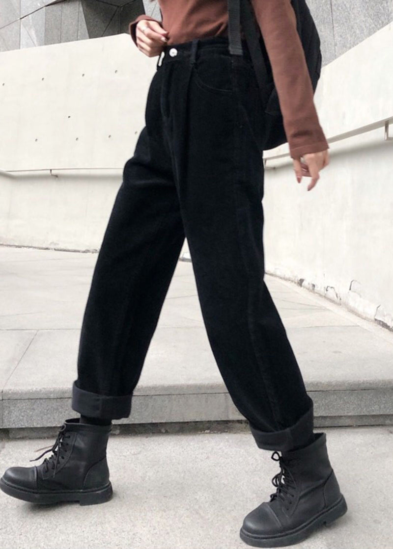 Khaki Pockets High Waist Warm Fleece Pants Fall