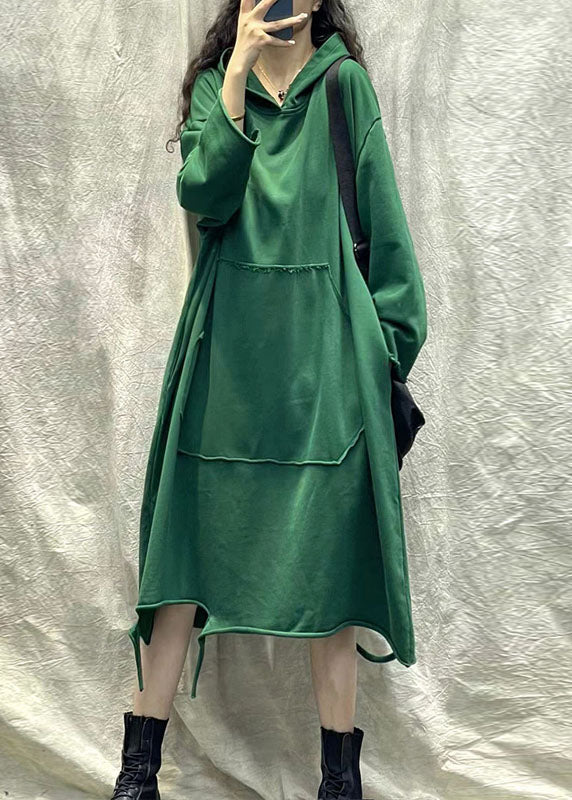 Coffee Hooded Ripped Patchwork Cotton Sweatshirts Dress Fall