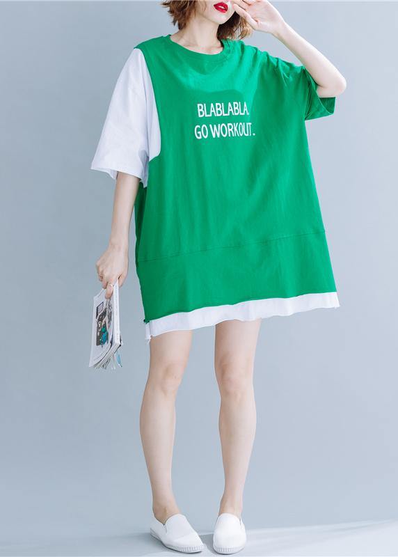 Organic Green Cotton Tops O Neck Half Sleeve Silhouette Summer Tops