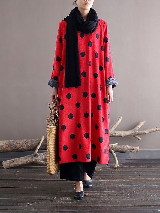 Winter Artsy Dot Corduroy Warm Long Dress
