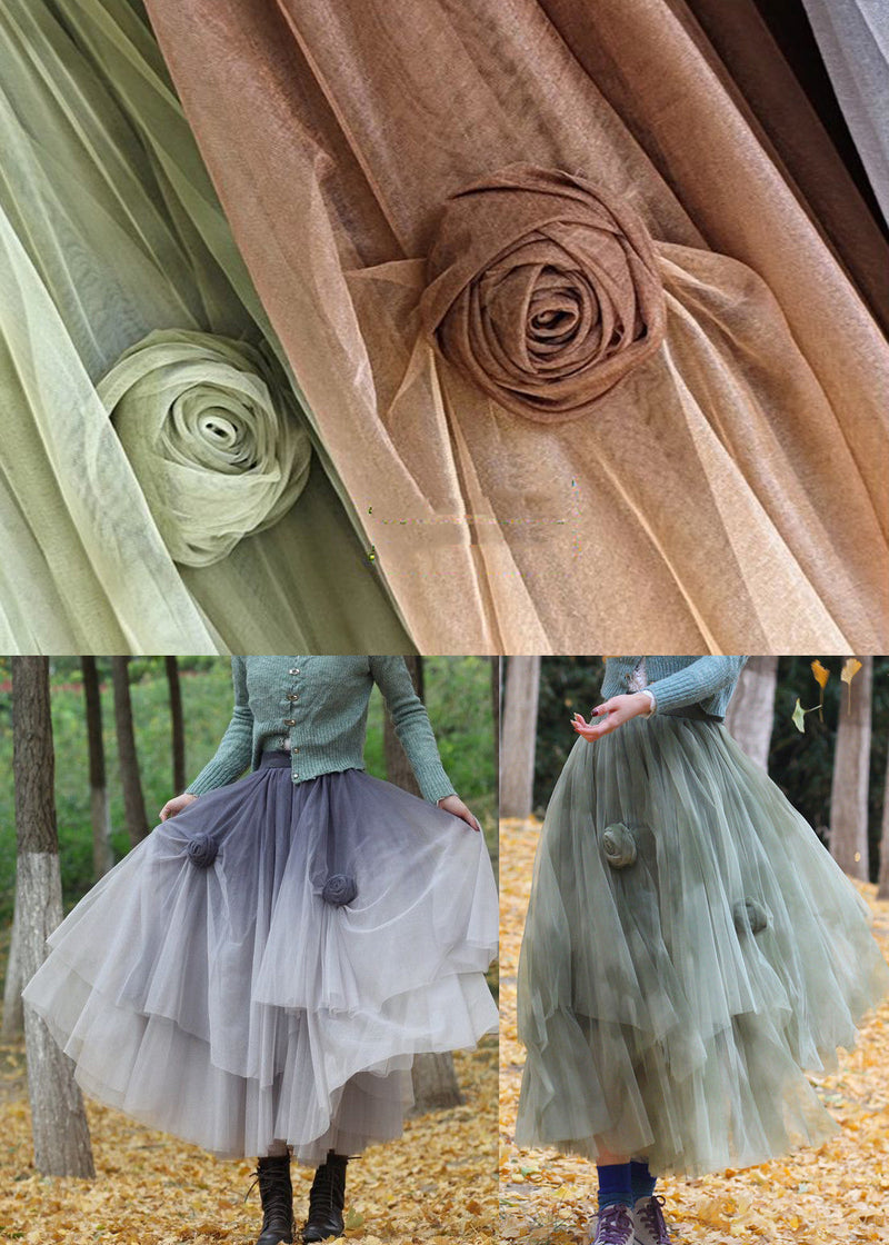 Unique Grey Gradient Color Stereoscopic Tulle Skirts Spring