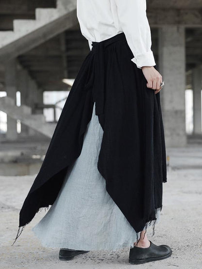 Ramie Cotton Split-joint Skirt Bottom