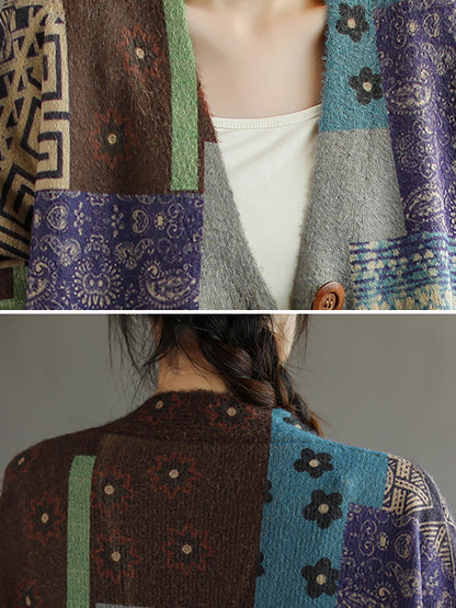 - Pocket Stitching V Neck Long Sleeve Sweater Coat