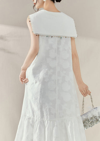 White Sailor Collar Patchwork Party Long Dress Sleeveless