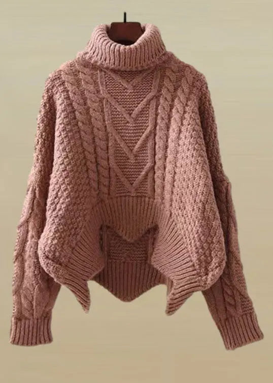 Skin Red Turtleneck Low High Design Knit Sweater Spring